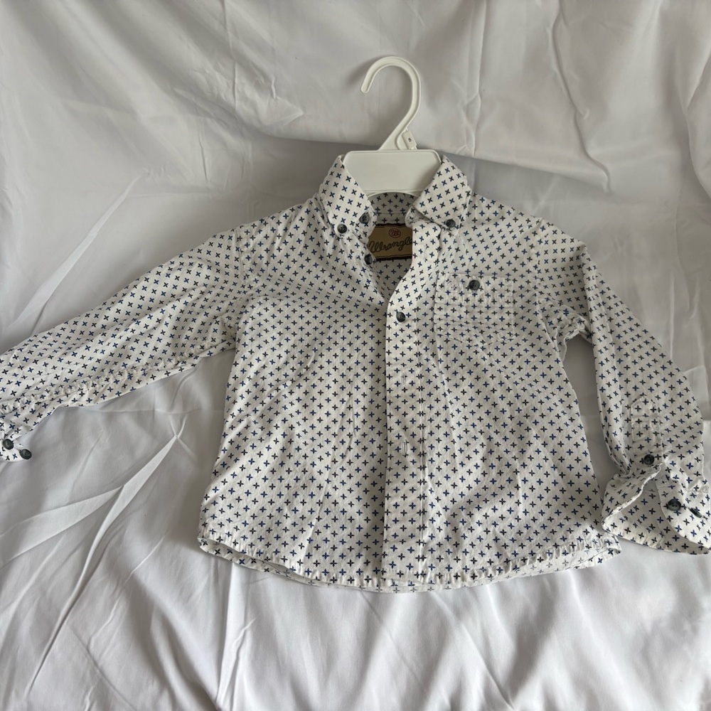 Wrangler Kids White and Navy Button Down Shirt